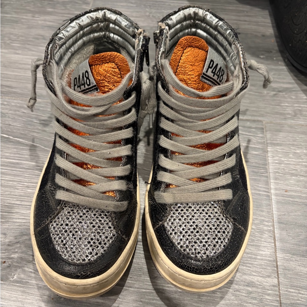P448 Black and Silver High-Tops with Orange Detail